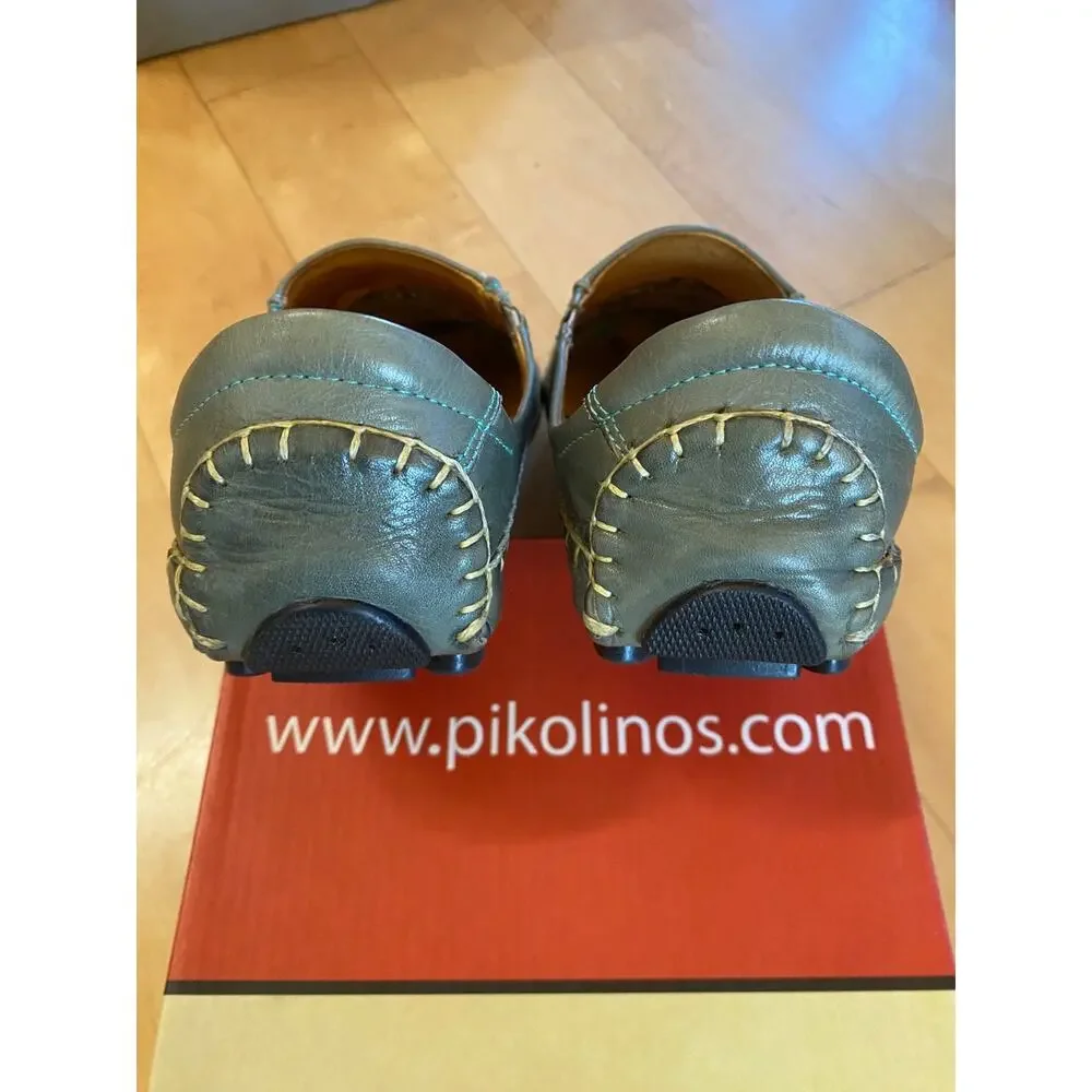 PIKOLINOS Embroidered Leather Mules Mar Sage Green Moccasin Loafers Women 42 NIB